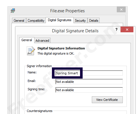 Screenshot of the Spring Smart certificate
